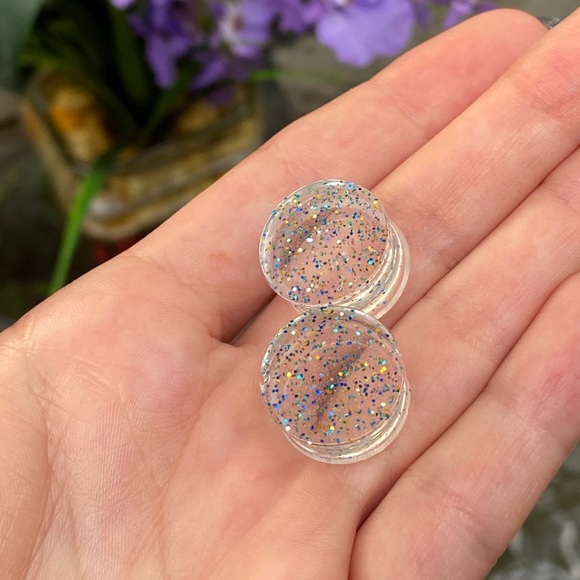 Plug Gauge Size 0 Earrings Blue Sparkly Clear - Picture 8 of 11